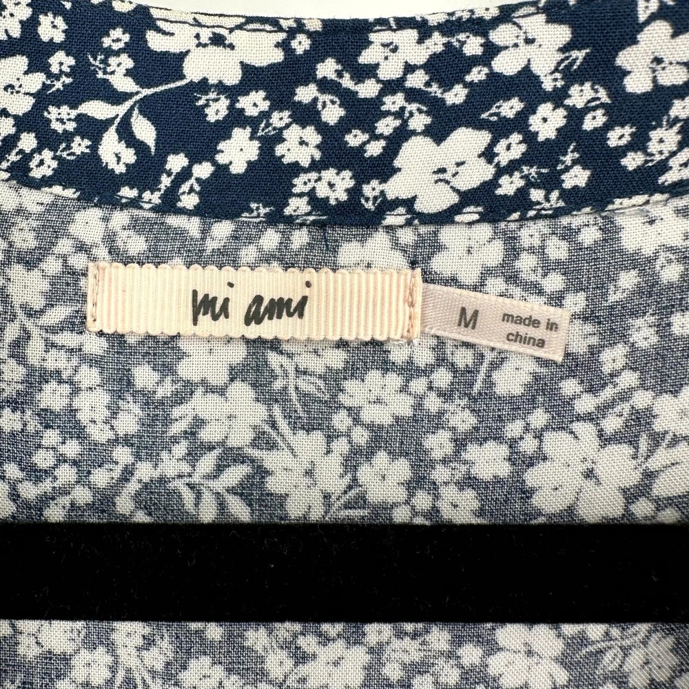 Mi Ami Mini Dress Womens Medium Blue White Boho Floral Rayon Pleated Long Sleeve - Picture 4 of 11